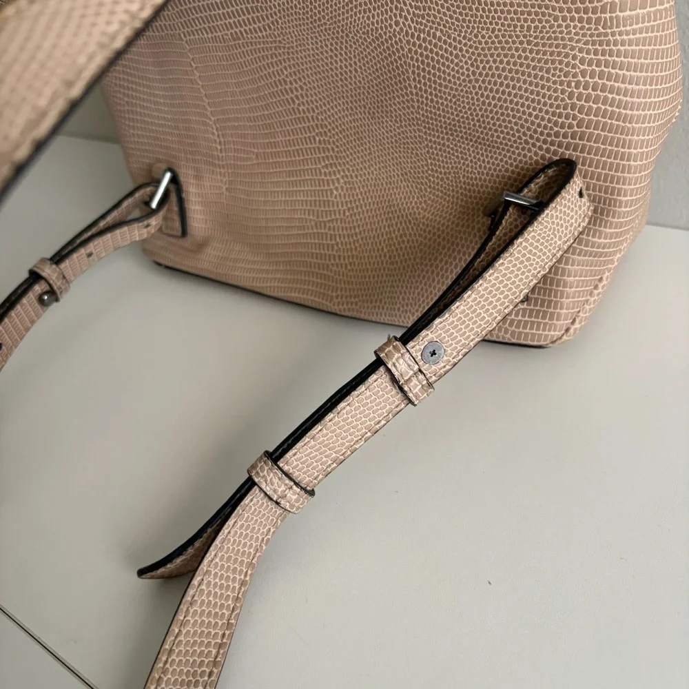 Taupe Lizard Embossed Backpack‎ Purse Minimal Neutral